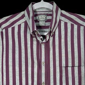 Brittania Mens Medium Purple Gray Striped Button Down Shirt Long Sleeve Cotton